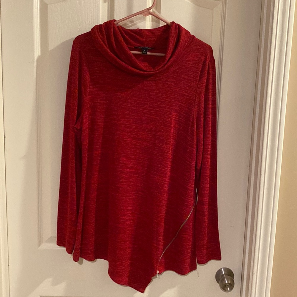Zac and Rachel Red top cowl neck. Large 68% rayon 28% polyester 4% spandex